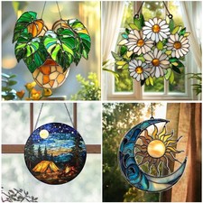 Stained Glass Window Hangings,Birds Sunflowers Suncatchers for Window Hanging