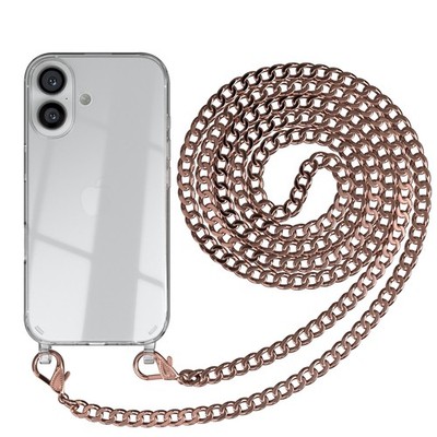 Handyhülle mit Metall Kette für Apple iPhone 16 Hülle + Wechselkordel Rose-Gold