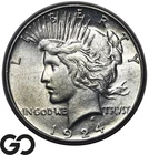1924-S Peace Dollar, Choice AU++/Unc, Key San Francisco Issue, RARE In AU Better
