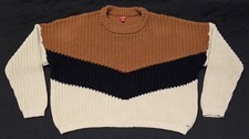 GUESS Colorblock Waffle Knit Sweater Sz S Multi Chevron Pullover Cotton Ember LS