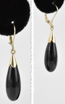 Elegant! 14KT Solid Gold and Black Jade Earrings