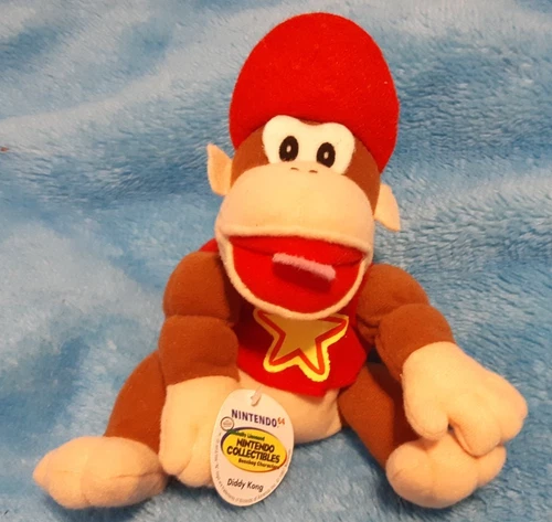 Vintage Super Mario Diddy Kong 6” BD&A Bean Bag Plush with Tag Nintendo 64 N64