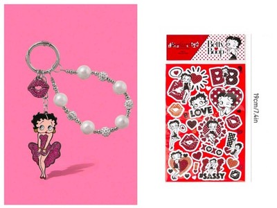 Betty Boop Fleischer Glitter Sticker Sheet + Pearl Keychain Set   