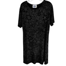 Be Ware Women's Dress Large L Black White Floral Sleeves Misses Size 12 14