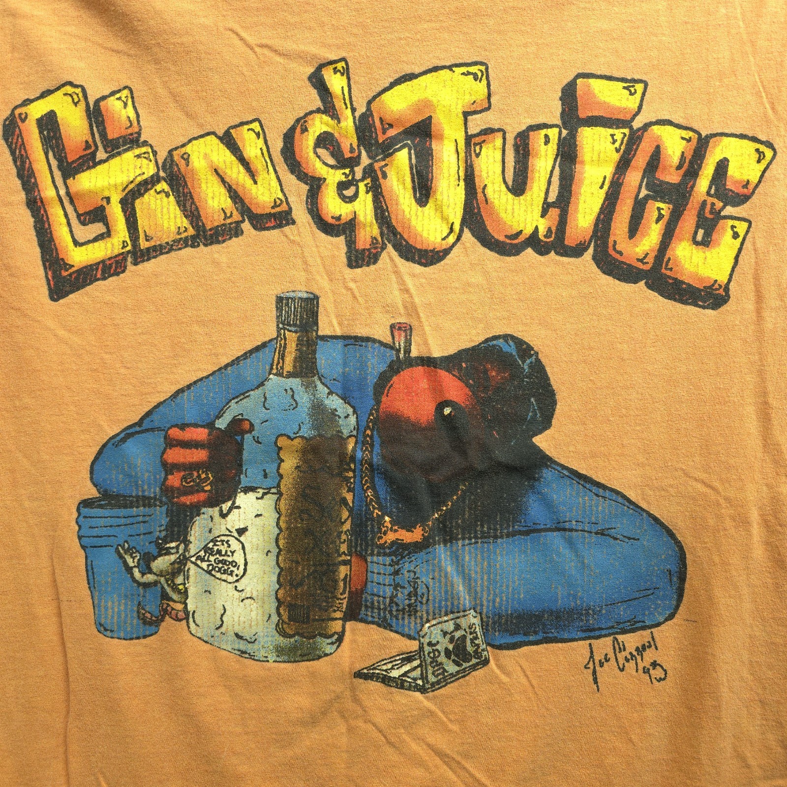 FILA T shirt uomo Death Row Records Gin & Juice grafica arancione lavato taglia M L