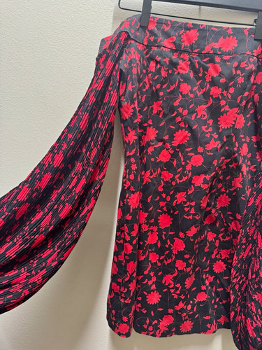C/MEO Collective Black Red Floral Pleated Mini Dress Womens Size L Regular