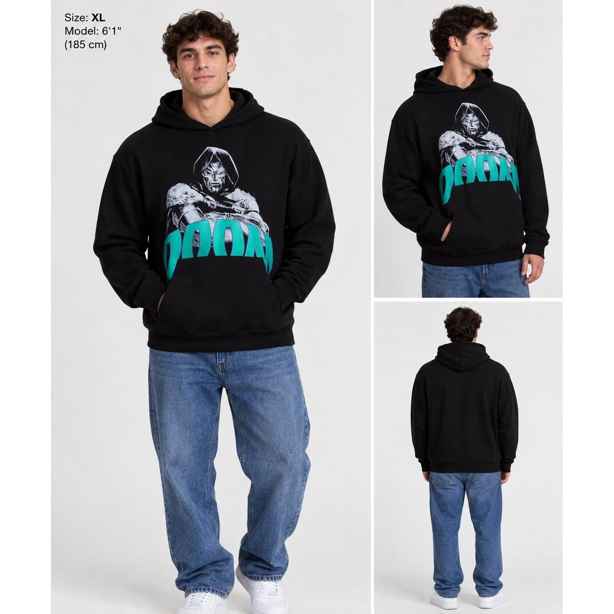 Sudadera con Capucha Marvel Doctor Doom Para Hombre XL Negra Gráfica Pullover