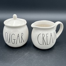 Rae Dunn SUGAR Bowl w Lid  CREAM Creamer Magenta Artisan Collection Set