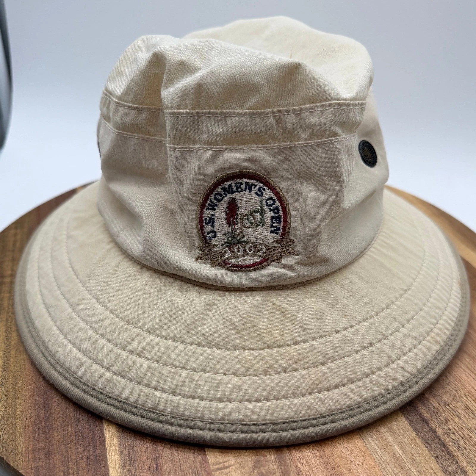 Vintage 2002 US Women's Open Golf Bucket Hat Cream Tan Sun Prairie Dunes 0299