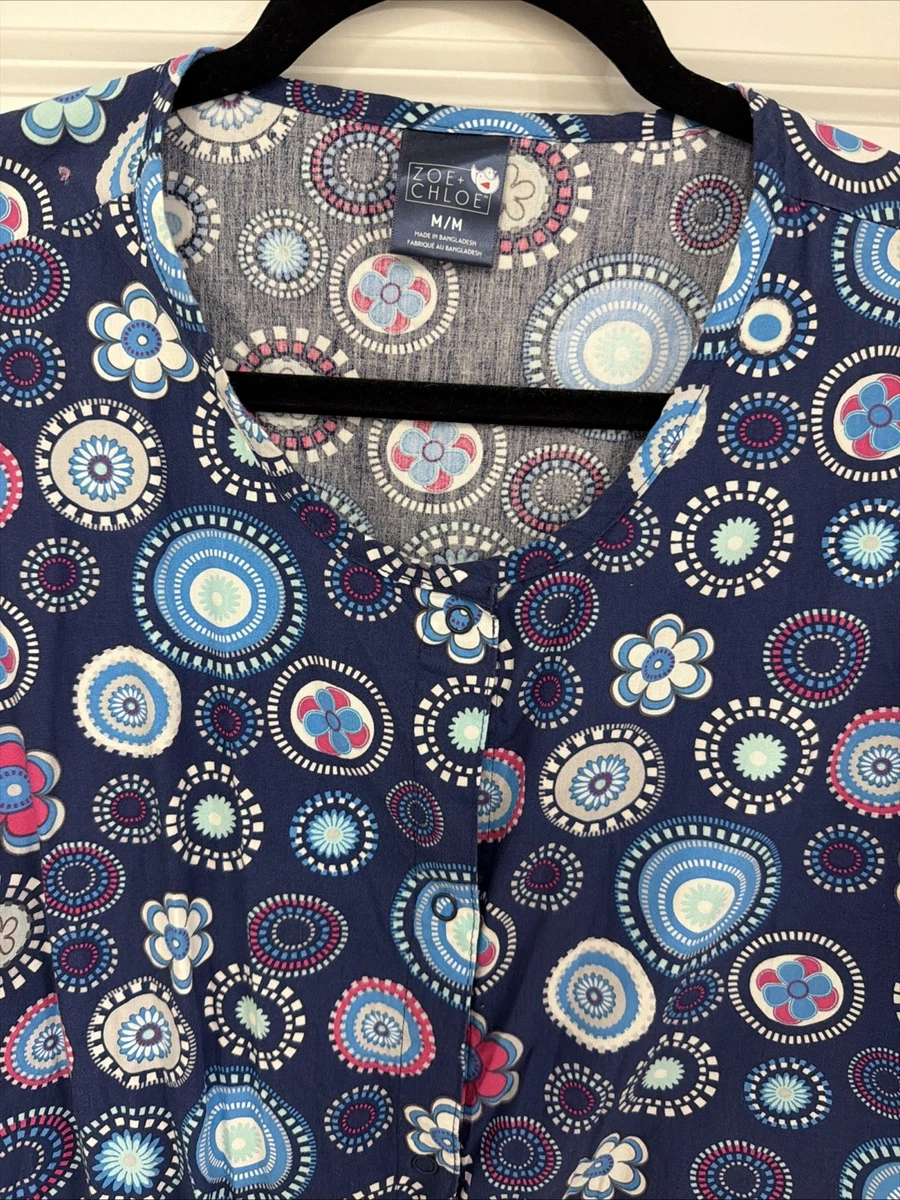 Zoe + Chloe Flower Lab Coat Blue Size Medium 