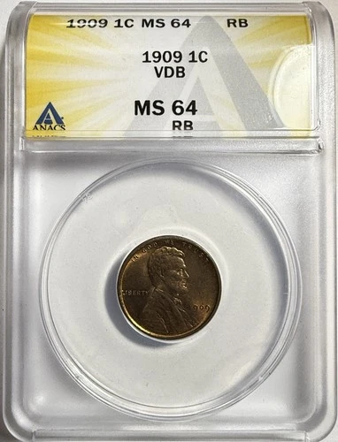 1909-P-VDB Lincoln Wheat Cent - ANACS MS 64 RB (604) - Just Graded/New Holder