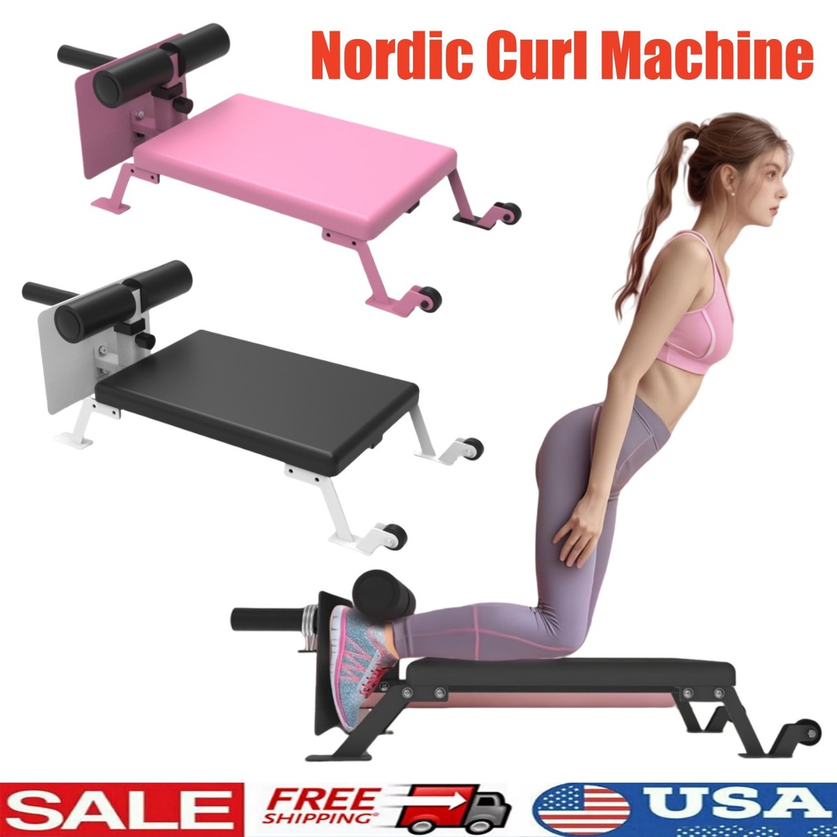 Nordic Curl Bank Höhenverstellbar 39,9–50 Cm – Klappbare Hantelbank Aus Q235-Stahl, Bis 100 Kg, Mit Rollen, Für 1″ & 2″ Hantelscheiben, Für Hamstring-Training Zuhause