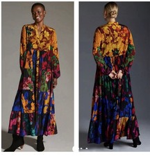 Anthropologie Siddharta Bansal Arcadian  Tiered Floral Patch Maxi Dress Size XS
