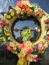 Kranz Türkranz  Wanddekoration Handarbeit Gelb Orange Blumen Frosch Neu