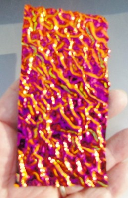 CBS Dichroic Glass coe 90 Black Cherry Ripple on black 2 x 4 1/4