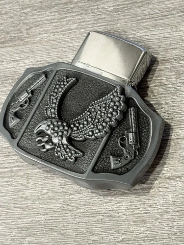 Vintage Western Eagle Belt Buckle w Zippo Lighter Holder Texas Ranch Style CB