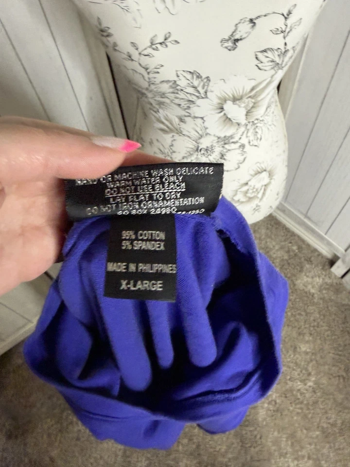 Camisa Top Christine Alexander Púrpura y Estrás Flores Algodón Talla XL Foto 4 de 4