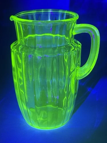 Vtg. Anchor Hocking Water Pitcher Transparent Green Uranium 1930s Depression