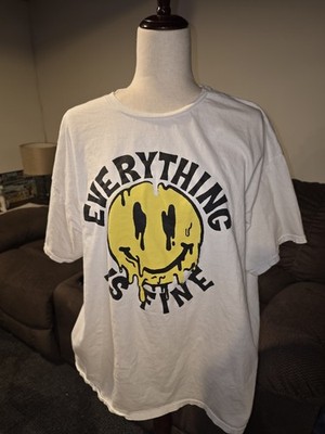 ''EVERYTHING IS FINE'' 100% Cotton White Unisex T-Shirt W/Melting Smiley Face