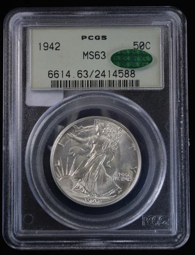 1942 Walking Liberty Half Dollar 50c PCGS & CAC MS 63 OGH Slab Nice Coin