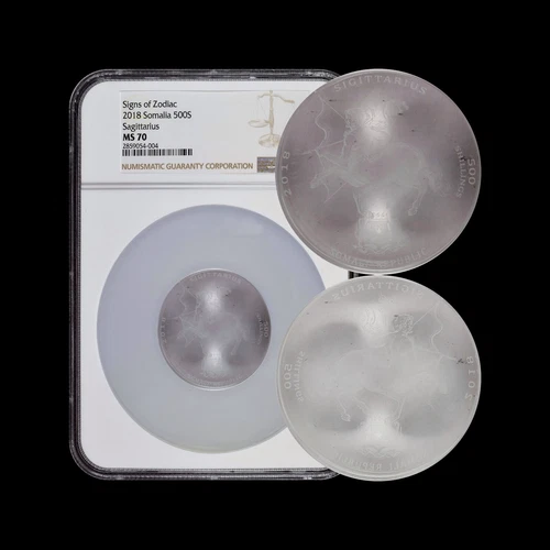 SOMALIA. 2018, 500 Shillings, Crystal - NGC MS70 - Top Pop 🥇 Zodiac Sagittarius