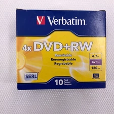 Verbatim 4x DVD + RW 4.7 GB Re-writable Compact Disk 10 packs NEW Sealed
