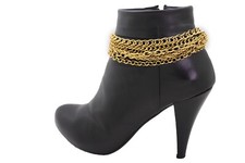 Women Dark Gold Metal Chain Link Boot Bracelet Western Shoe Strand Charm Anklet