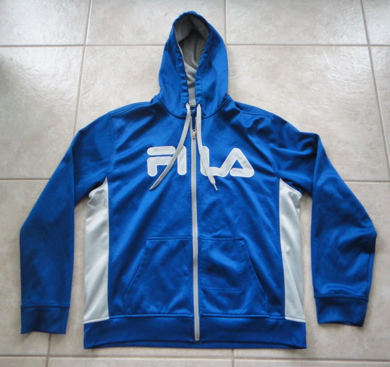 Giacca con cappuccio felpa con cappuccio blu grigio FILA Logo Grafico Repellente Acqua Foularg uomo L