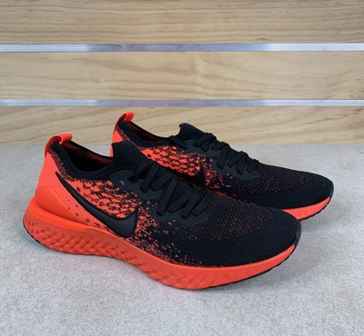 epic react flyknit black white crimson  and  orange