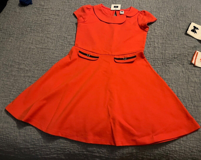 NWT Janie and Jack Skater Dress Coral with Navy accents 8