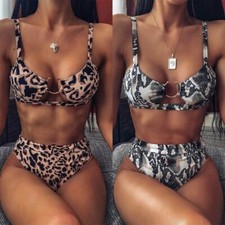 Bikini donna sexy stampa leopardata set costume da bagno push up vita alta