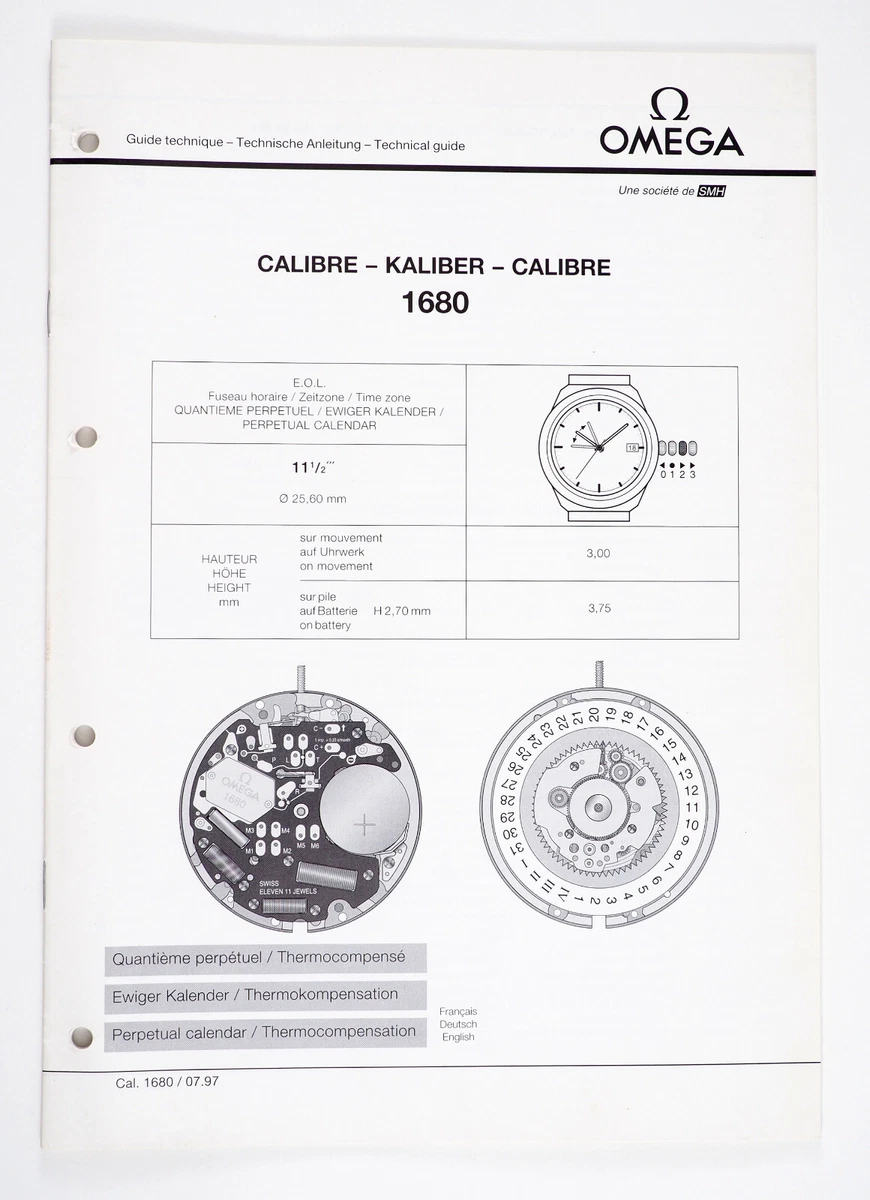 OMEGA watch Genuine Technical Information CALIBRE 1680 ETA 252.511