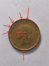 20 LIRE 1982 CON DIVERSI ERRORI DI CONIO EVIDENZIATI NELLE FOTO