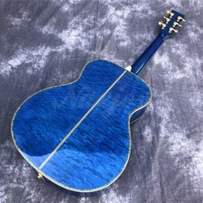 40 Inch Blue Solid Spruce OM Type Acoustic Guitar Maple Body Abalone Ebony