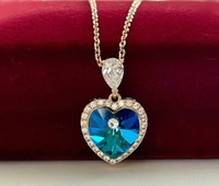 Halskette Herz AnhäNger Crystal Kristall Blau Collier 750Er Gold 18K Vergoldet