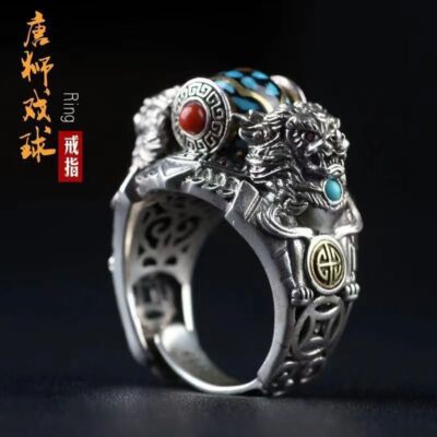 Vintage Handmade Auspicious Beast Open Index Finger Ring for Men and Women