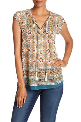 DR2 by Daniel Rainn Twin Print Flounce Back Top Sz. XS (Clay) 151926
