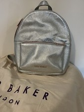 Ted Baker Soft Grain Leather Backpack In Silver With Dustbag Excellent Condition