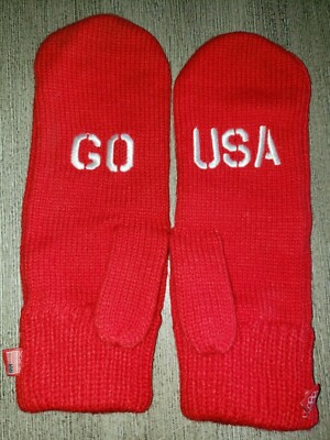 men women ONE SIZE solid red MITTENS GLOVES GO USA flag tag SUPRE CONDITION WINT