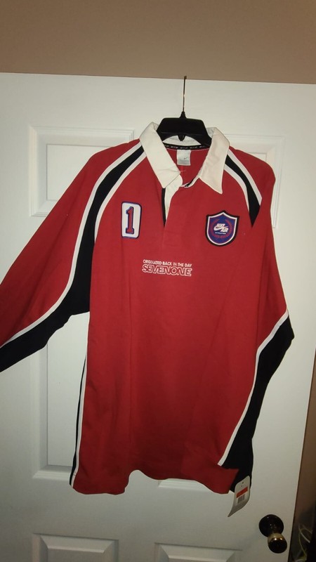 Nike Vintage Air Revolution  Mens Rugby Polo Red Black Long Sleeve sz L  NEW