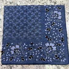 ART VINTAGE BLUE JAPAN HANDKERCHIEF FLORAL WOMAN POCKET SQUARE COTTON 20" W9
