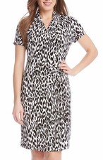 Karen Kane 2N94757 Black/White Cheetah Stretch Knit Cascade Wrap Dress - $138