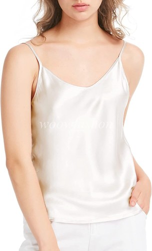 Damen Satin Seide Camisole Tank Tops Camis Top Spaghettiträger Weste T-Shirt Bluse Tee - Bild 16 von 41