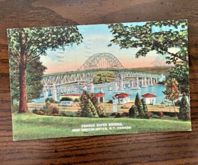 Rare 1948 Fraser River Bridge at New Westminster & 3-cent stamp, postmarked