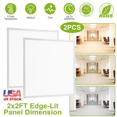 2 Pack 3000K 4000K 5000K 2×2FT LED Flat Panel Light 72W 3800LM Ceiling Light