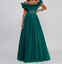 Say Yes Women's Green Ruffled-Neckline Shimmering Ball Gown Size Junior's 5/6