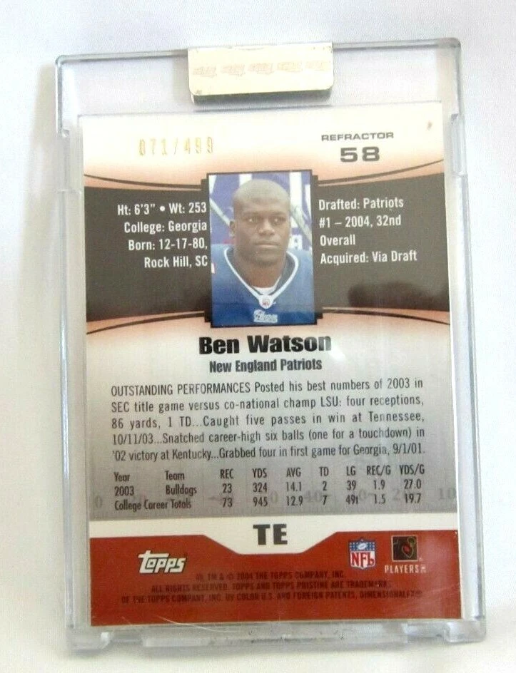 Ben Watson 2004 Topps Pristine REFRACTOR#71/499 Rookie#58!Patriots TE RC GOAT  - Image 2 of 2