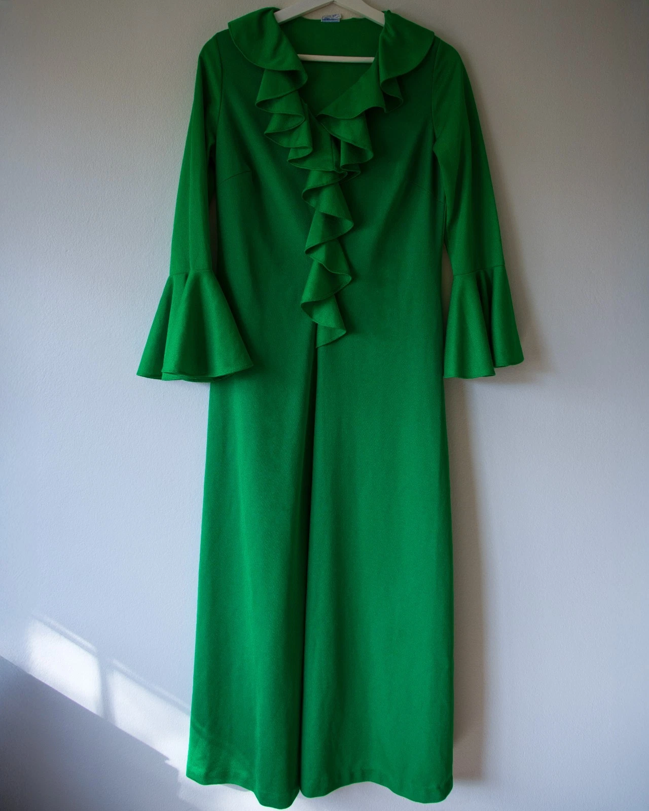 Vintage St Michael 1970s Stunning Green Ruffle Whimsical Maxi Dress