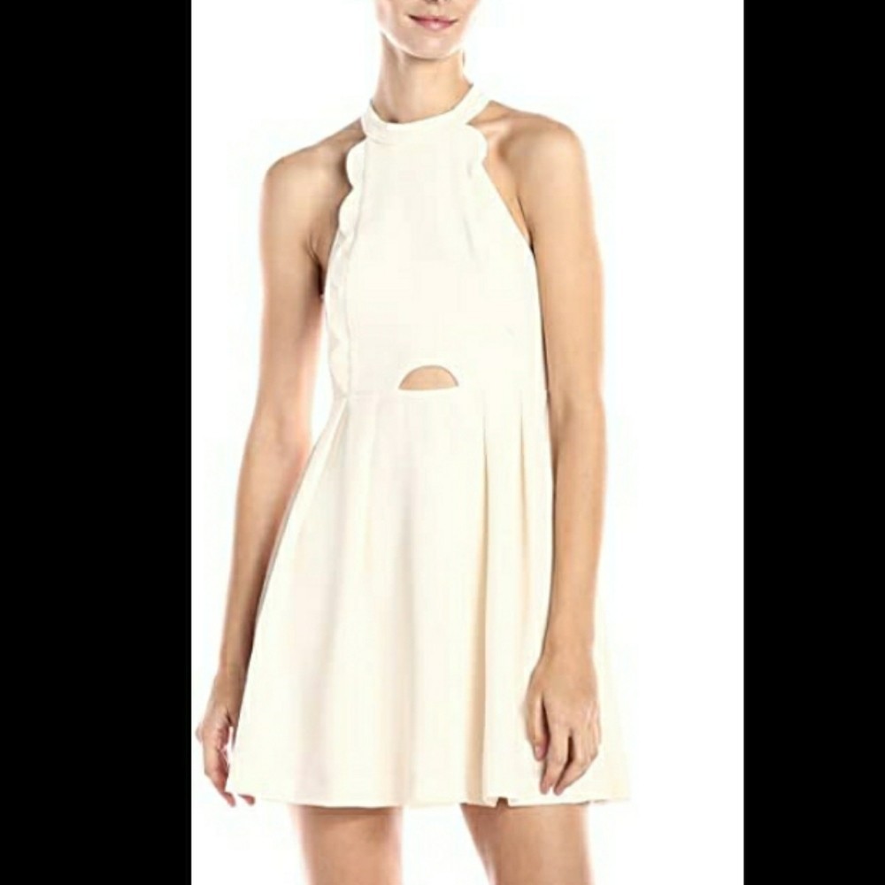 BCBGENERATION scallop cut out halter dress XS BCBG ivory skater mini