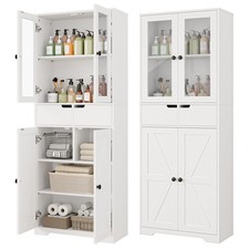 67" Tall Bathroom Storage Cabinet, Freestanding Linen Cabinet with Glass Door...
